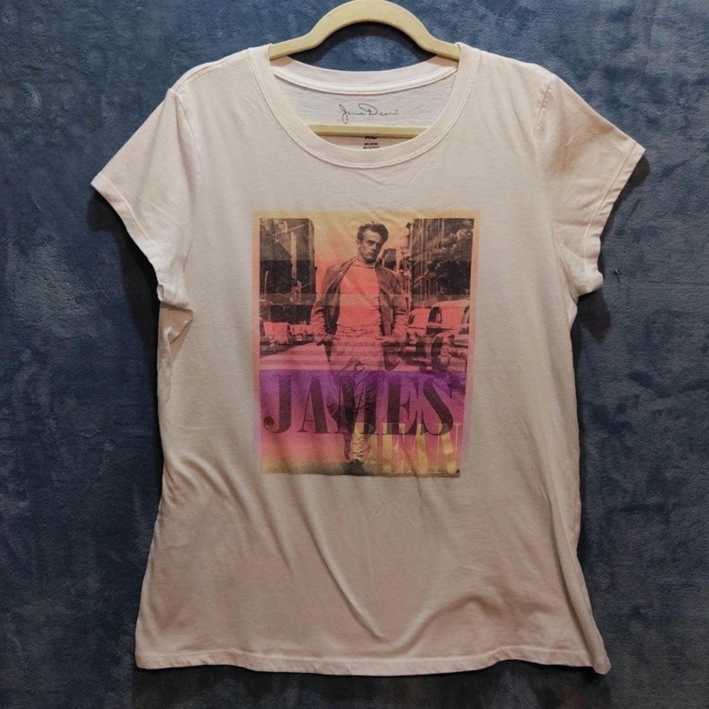 James Dean Graphic Tee White Short Sleeve Cotton Blend Shirt XL